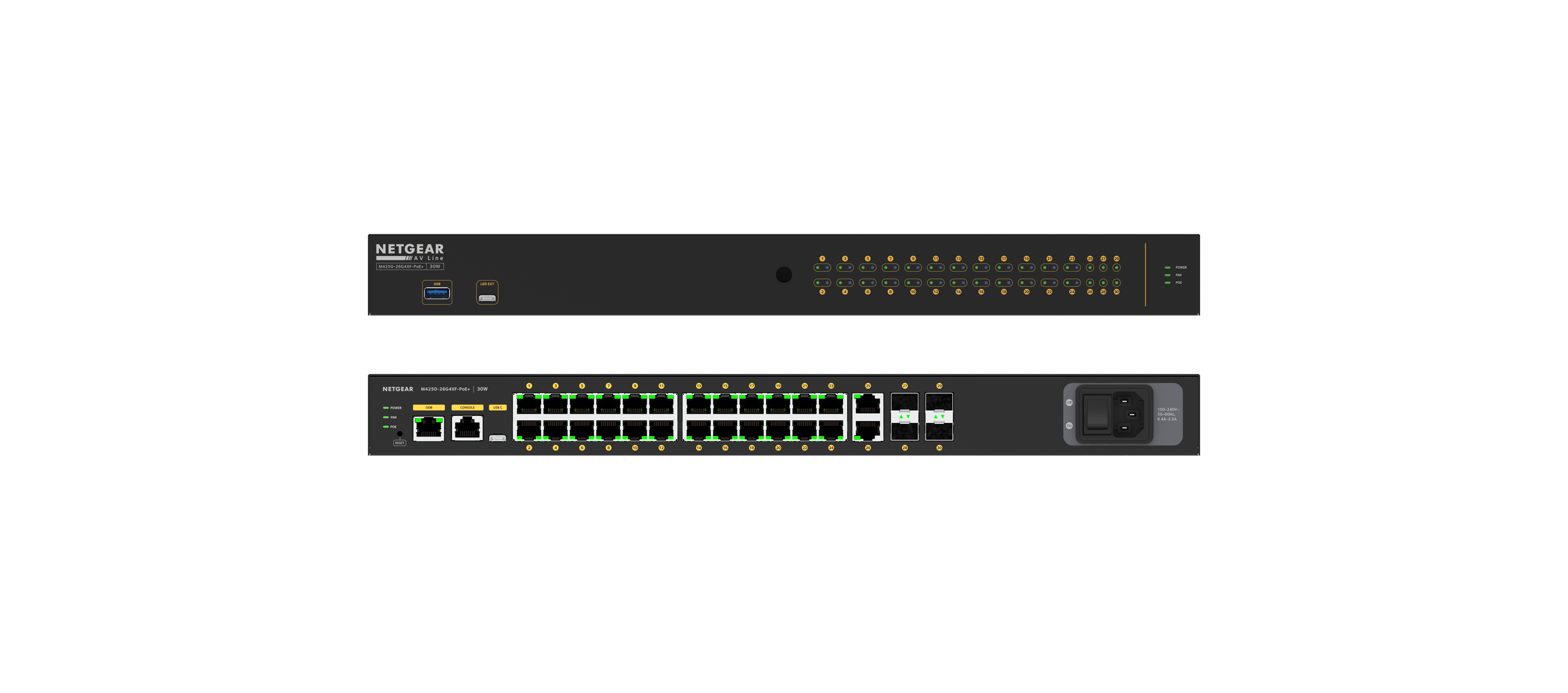 NETGEAR M4250-26G4XF-POE+ 24-port managed switch, front view